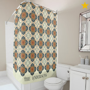 Family Name Spanish Tiles Flower Pattern Azulejos  Shower Curtain
