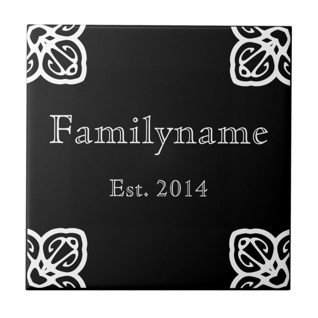 Family Name - Spanish White on Blue Ceramic Tile (Front)