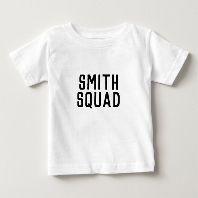 Family Name Squad | Modern Matching Trendy Stylish Baby T-Shirt (Front)