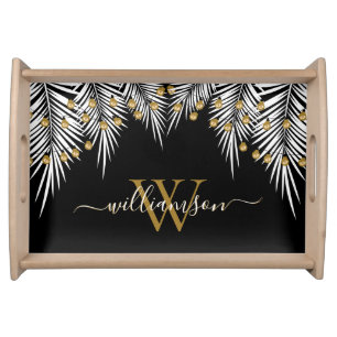 Family Name String Lights on Palms Serving Tray