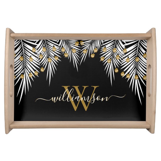 Family Name String Lights on Palms Serving Tray (Front)