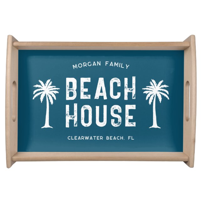 Family Name Summer Vacation Beach House Serving Tray (Front)