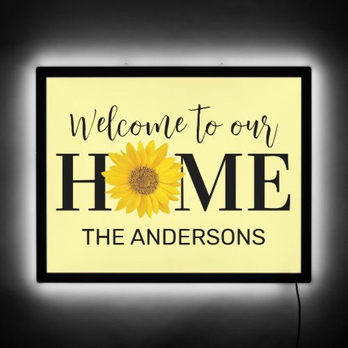 Family Name Sunflower Yellow Welcome LED Sign