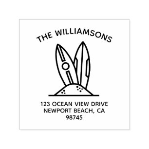 Family Name Surf Board Return Address Self-inking Stamp