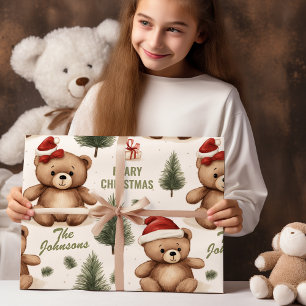 Family Name Teddy Bear Christmas  Wrapping Paper
