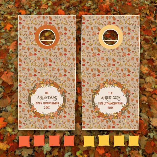 Family Name Thanksgiving Fall Leaves Cornhole Set (Creator Uploaded)