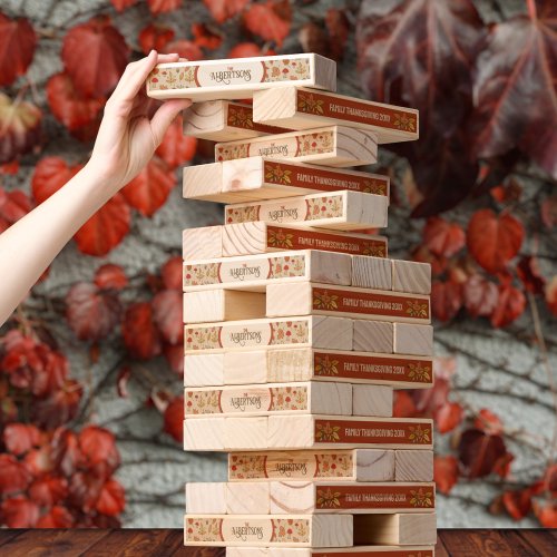 Family Name Thanksgiving Fall Leaves Topple Tower