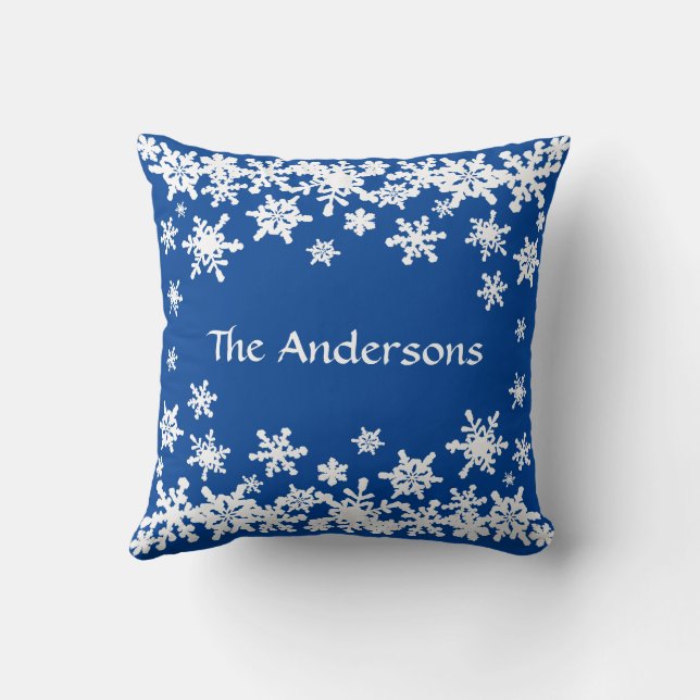 Family Name There’s Snow Place Like Home Snowflake Throw Pillow (Back)