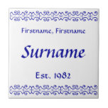 Family Name Tile - Victorian<br><div class="desc">Victorian style family name tile - Blue on white with a printer's border</div>