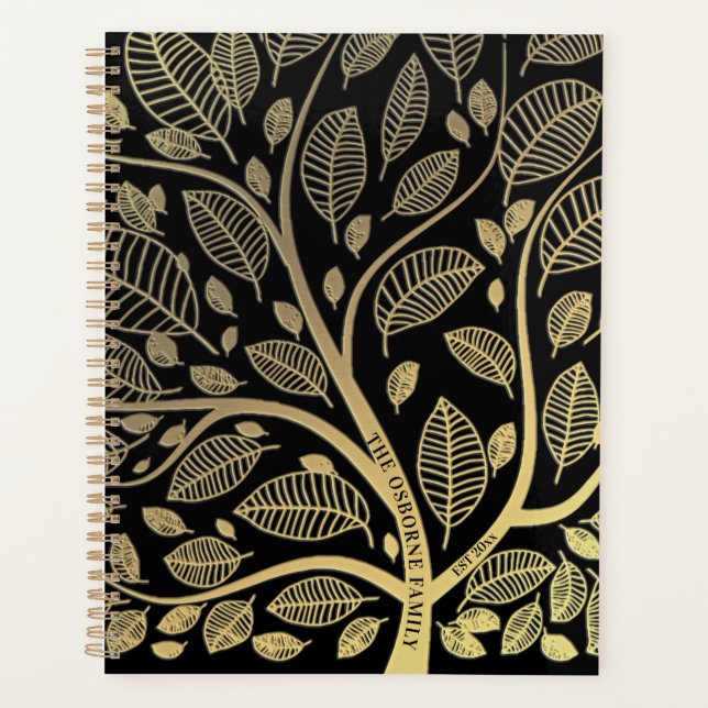  Family Name Tree Black Gold Genealogy  Planner (Front)