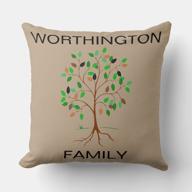 Family Name Tree - Customizable Throw Pillow (Front)