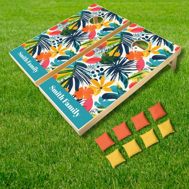 Family Name Tropical Abstract Pattern Cornhole Set (Creator Uploaded)
