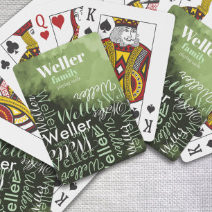 Family Name Typography Printed on Green Poker Cards
