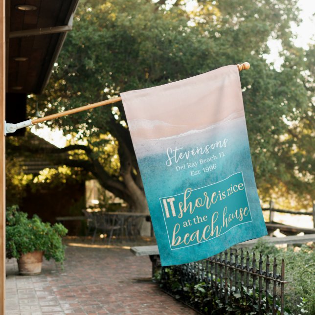 Family Name Vacation Beach House Simple Script  Flag (In SItu)