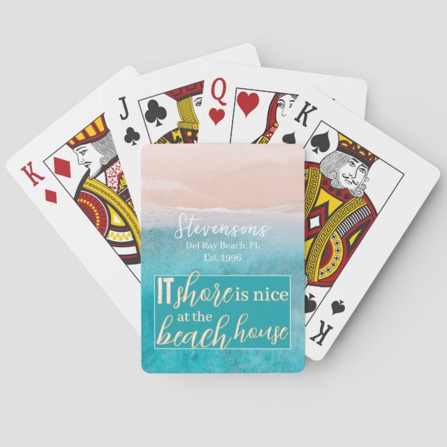 Family Name Vacation Beach House Simple Script  Poker Cards (Back)