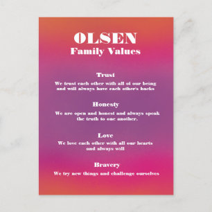Family Name Values Poster Customizable & Editable Postcard