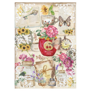 Family name Vintage cottagecore Rustic collage art Tablecloth