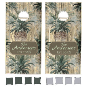 Family Name Vintage Pineapple Rustic Cornhole Set