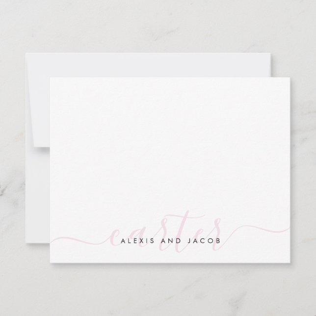 Family Name Wedding Couple Blush Pink Chic Script Note Card (Front)