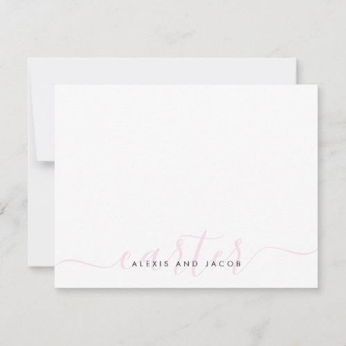 Family Name Wedding Couple Blush Pink Chic Script Note Card