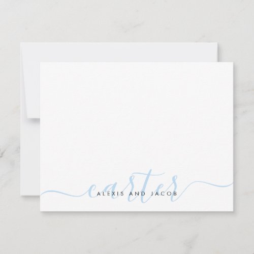 Family Name Wedding Couple Light Baby Blue Script Note Card