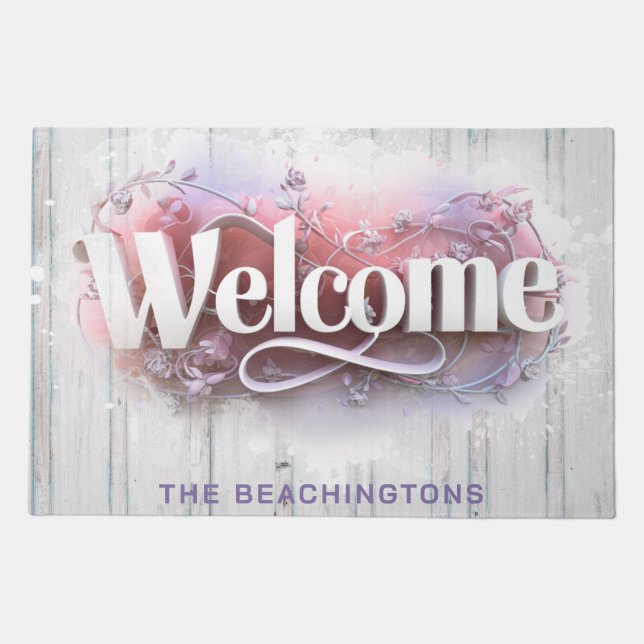 *~* Family Name WELCOME  AP80 Rustic Floral Vines Doormat (Front)