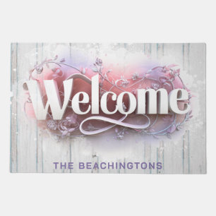 *~* Family Name WELCOME  AP80 Rustic Vines Flowers Doormat