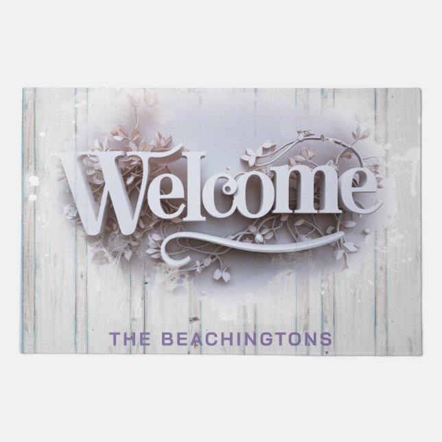*~* Family Name WELCOME  AP80 Rustic Wood Doormat (Front)