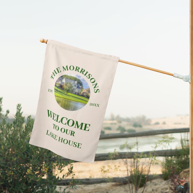 Family Name Welcome Photo Lake  House Flag (Insitu (Back))