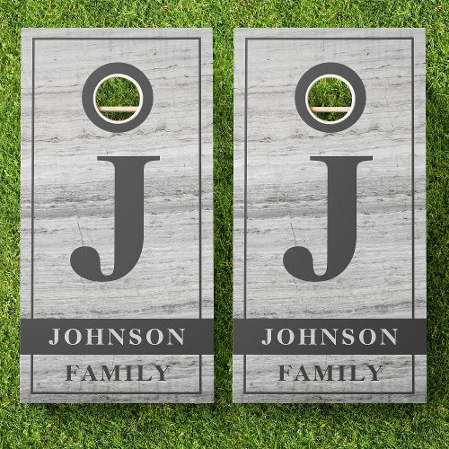 Family Name White Rustic Country Wood Monogram Cornhole Set