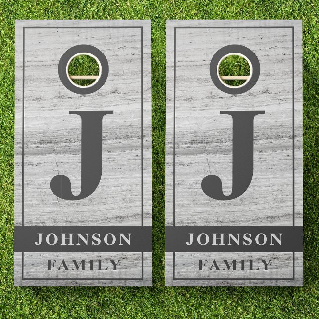 Family Name White Rustic Country Wood Monogram Cornhole Set (Creator Uploaded)