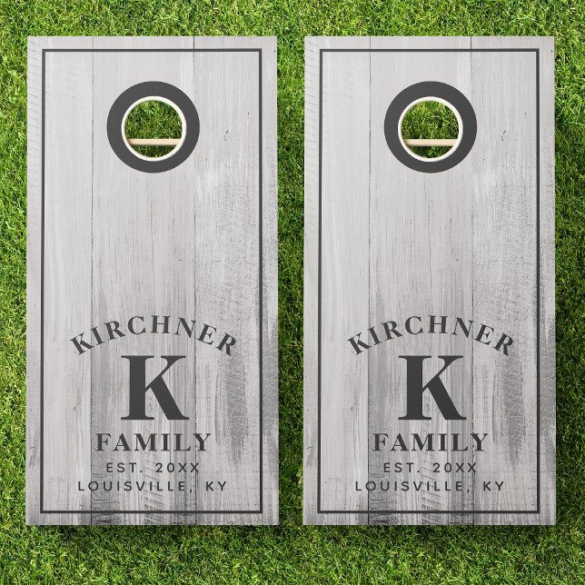 Family Name White Wood Year Established Monogram Cornhole Set (Creator Uploaded)