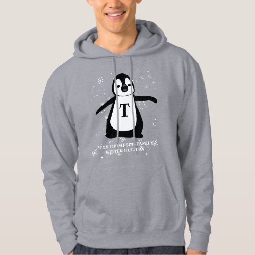 Family Name Winter Christmas Holiday Penguin Hoodie