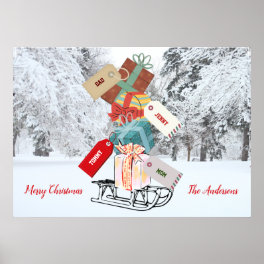 Family Name Winter Forest Retro Vintage Christmas Poster