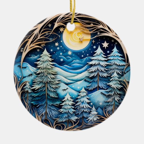 Family Name Winter Wonderland Forest Personalized  Ceramic Ornament