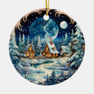 Family Name Winter Wonderland Forest Personalized  Ceramic Ornament