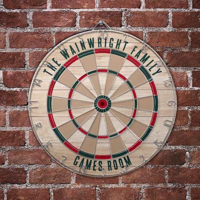 Family Name Wood Look Games Room Rustic Dart Board (Rustic Family Custom Games Room Light Wood Look Dartboard)