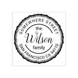 Family Name Wood Tree Ring Return Address Rubber Stamp