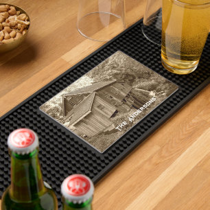 Family Name Wooden Grist Mill Sepia Photo Bar Mat