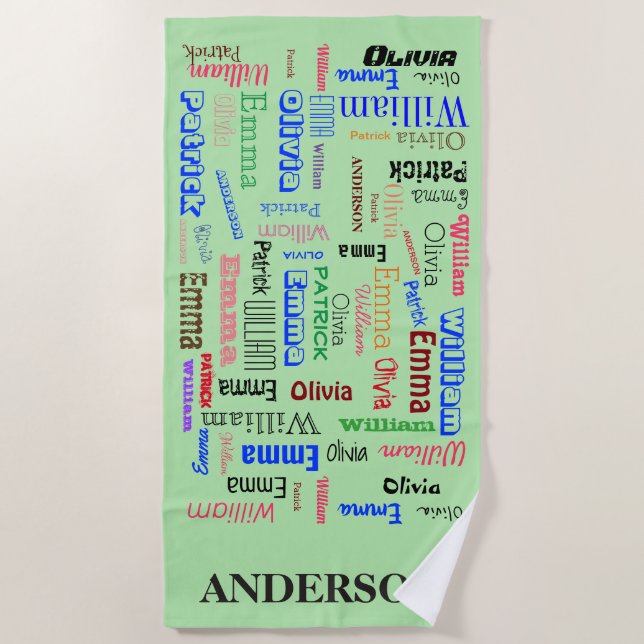 Family Name 🃏  Word Collage Beach Towel (Front)