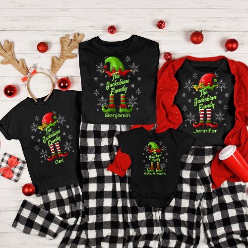 Family Name Year Reunion Matching Christmas Elf Baby T_Shirt