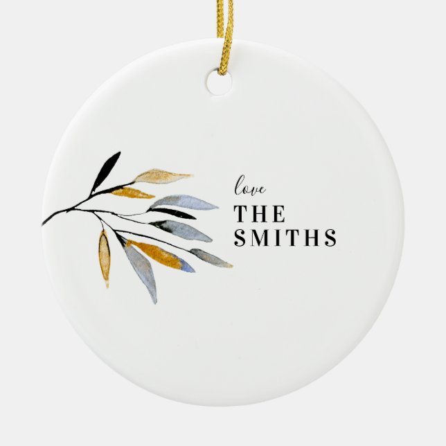 Family Name Year Simple Christmas Ceramic Ornament (Front)