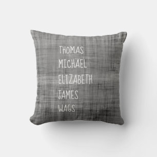 Family NAMES Home Decor Whitewash Black Throw Pillow