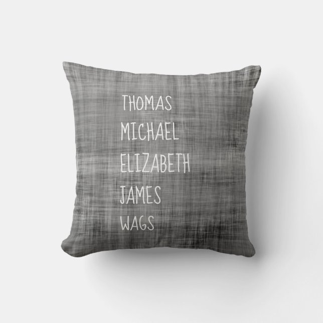 Family NAMES Home Decor Whitewash Black Throw Pillow (Front)