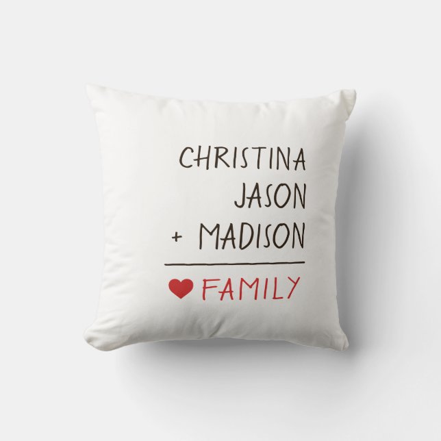 Family Names Math for Family of Three Throw Pillow (Front)