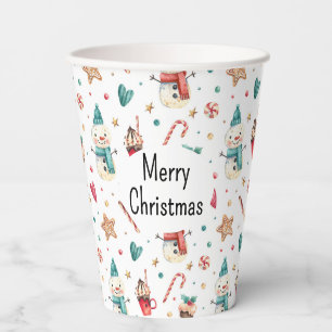 Family Names Merry Christmas Snowmen Candies 12oz Paper Cups