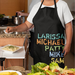 family names (mom, dad and sons) black apron