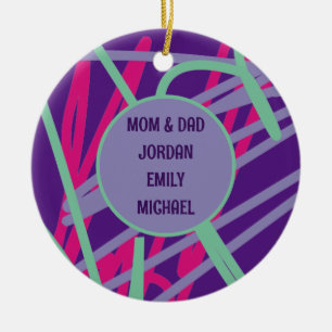 Family Names Pink Purple Teal Lines Festive Colors Ceramic Ornament