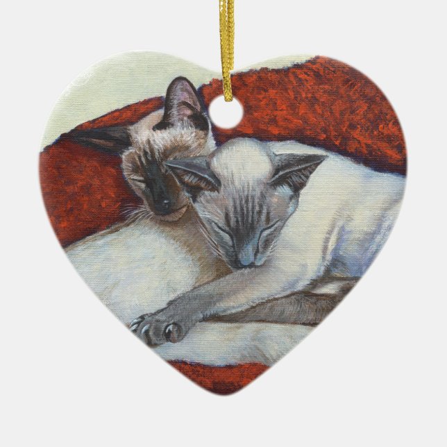 Family Nap Siamese Cat Painting Art Ceramic Ornament (Front)