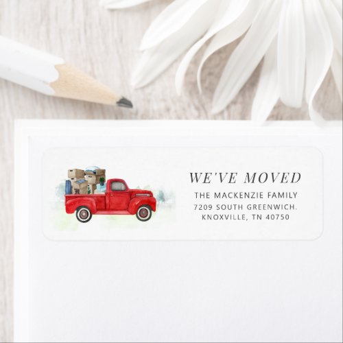 Family New Home Red Truck Return Address Label